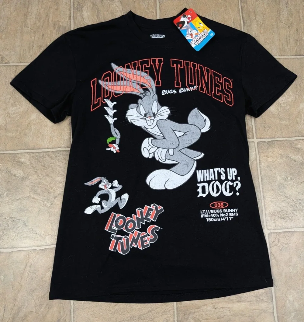 New Looney Tunes men's sz M T-shirt knit black graphic Bugs Bunny 038 0928